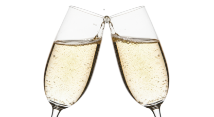 Isolated cheers with flutes filled with golden champagne for celebration or special occasion