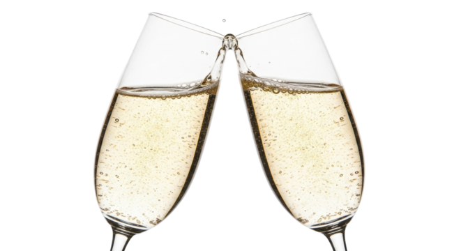 Isolated cheers with flutes filled with golden champagne for celebration or special occasion
