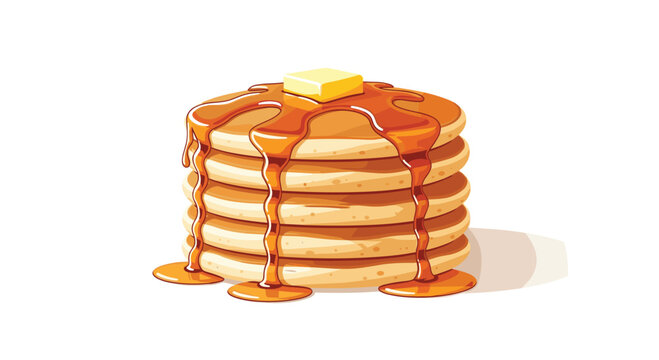 Indulge in a stack of golden pancakes generously drizzled with warm syrup and topped with melting butter, perfect for breakfast delight