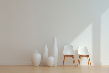 modern interior design featuring sleek vases elegant chairs and stylish lamps in minimalist setup