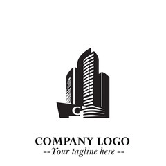 Building Logo Symbol in Black on the White Background with Modern Minimal Architecture Design