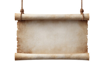 Aged parchment scroll, hanging, blank