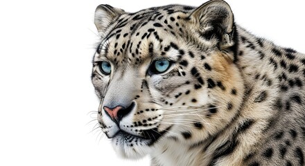 Fototapeta premium Leopardo de las nieves Ojos hermosos Bata blanca clara Expresión digna Fotografía de vida silvestre. IA generada