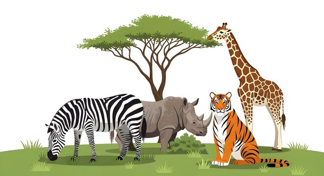 D&iacute;a nacional de la vida silvestre con cebras, jirafas, tigres y rinocerontes.