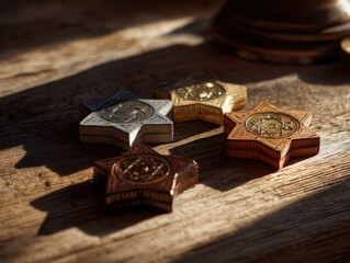 Wooden Star of David Boxes on Table