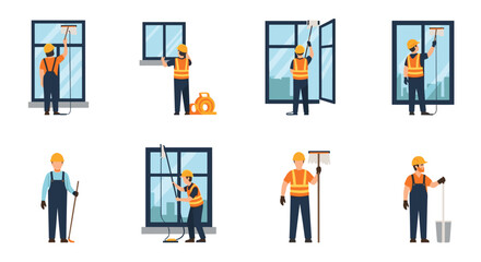 Professional window cleaners diligently working to achieve spotless results for commercial buildings and homes