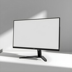 Angled Desktop Monitor Mockup with Blank Screen, Minimal iMac Style Display Mockup in Soft Light, Clean Computer Screen Mockup for UI/UX Presentation, White Monitor Mockup with Sunlight Shadows