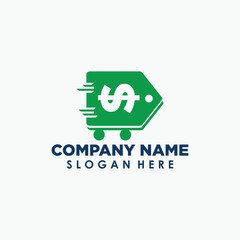 money transfer logo design template, money and trolley logo concept