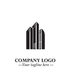 Obraz premium Building Logo Symbol in Black on the White Background with Modern Minimal Architecture Design