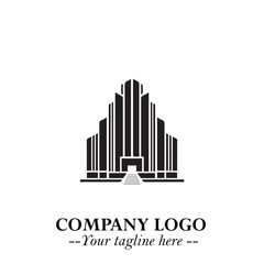 Building Logo Symbol in Black on the White Background with Modern Minimal Architecture Design