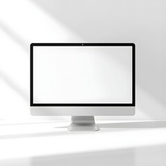 Desktop Monitor Mockup with Keyboard and Mouse, Blank Screen Computer Mockup in Sunlight, Minimalist Desktop UI Display Mockup, Clean Workspace Monitor Mockup, Realistic Computer Screen Mockup for Web