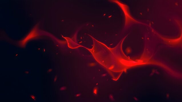 Abstract fiery red flames dancing in dark abstract background with sparks