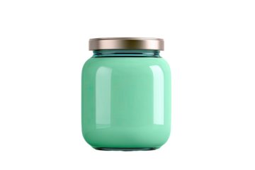 Teal glass jar with a light-colored metal lid