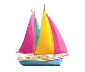 Colorful sailboat with vibrant sails