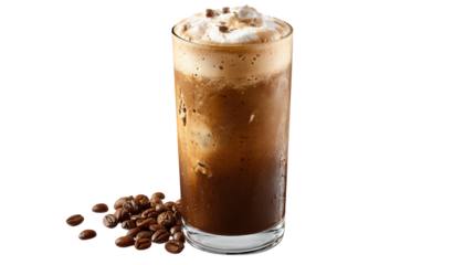 Iced coffee with coffee bean, a refreshing and caffeinated beverage, perfect for a hot day, offering a delightful coffee experience