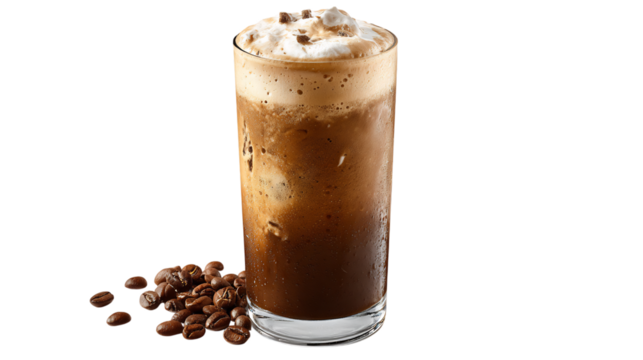 Iced coffee with coffee bean, a refreshing and caffeinated beverage, perfect for a hot day, offering a delightful coffee experience