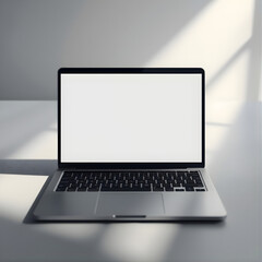 Modern Laptop Mockup with Blank Screen on Desk, Minimalist Notebook Computer Mockup in Soft Light, Realistic Laptop Display Mockup for UI/UX Design, Clean Blank Screen Laptop Mockup