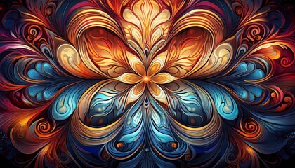 intricate symmetrical design of swirling colors