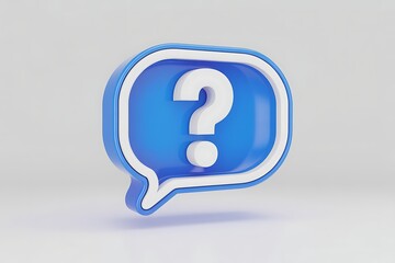 Blue speech bubble with white question mark and outline on a light gray background symbol punctuation