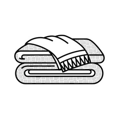 Stack of folded towels with a blanket on top