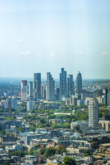 View of the City of London skyscrapers from above on a clear summer day