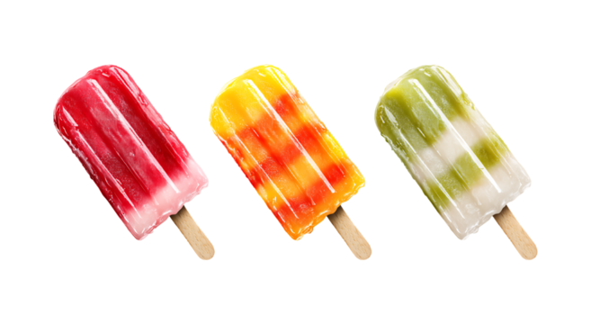 Colorful Popsicles Isolated: Trio of Fruit Ice Pops for Summer Refreshment isolated on transparent background - Powered by Adobe