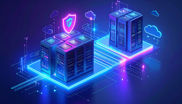 Advanced Digital Protection Shield in Blue Holographic Interface – Cyber Defense Firewall, Network Safety Encryption Technology, Futuristic Security Design.