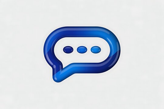 3d blue glossy speech bubble icon with three dots inside on a light gray background chat message