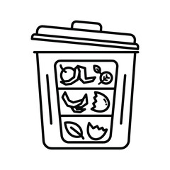 Line art icon of a compost bin filled with organic waste