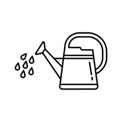 Watering can with water pouring out, line art icon