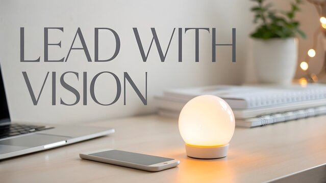 Glowing orb sitting on desk inspiring vision and leadership