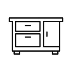 Simple line art icon of a cabinet with drawers and door