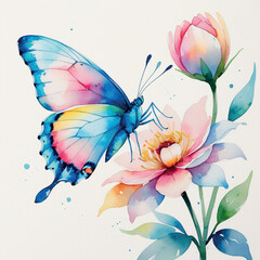 Dreamy Watercolor Wings: A Butterfly’s Dance Among Flowers