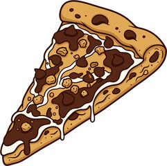 Delicious Dessert Pizza Slice with Heavy Chocolate and Cream Drizzle