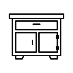 Outline icon of a nightstand or bedside table with a drawer and doors