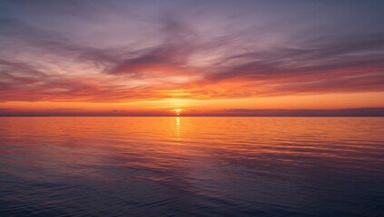 Serene Horizon. A Symphony of Color and Light over Tranquil Waters, a Calm Scenery.