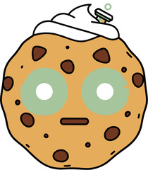 Futuristic Robot Chocolate Chip Cookie Character with Glowing Neon Eyes
