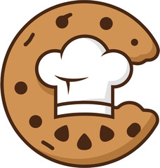 Chocolate Chip Cookie Letter C with Chef Hat Logo Vector