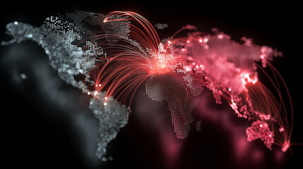 Connected global supply chain network with glowing nodes on a world map