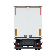 Rear view of a commercial trailer against an isolated transparent backdrop featuring transport
