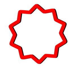 Red starburst outline badge for sale labels, highlight stickers, discount tags, promotions, and graphic design overlays