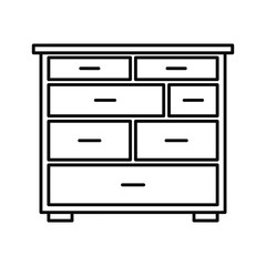 Line art icon of a chest of drawers with multiple drawers