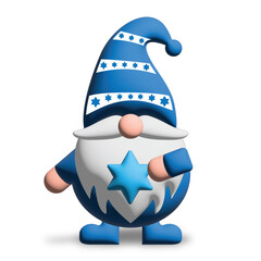 Cute Blue White Gnome with star of David on a hat holding Large Star of David