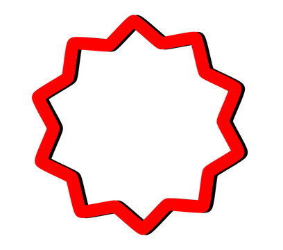 Red starburst outline badge for sale labels, highlight stickers, discount tags, promotions, and graphic design overlays