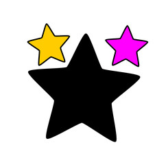 Black, yellow, and pink star trio icon for celebration graphics, rating stickers, cute highlights, decorative elements, and design overlays