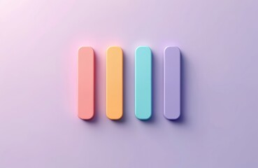 Minimalist concept with pastel color menu icons on purple flat lay. Design for modern user interface. Clean layout with vibrant graphic elements. Simple art for digital toggle and web navigation.