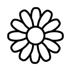 Outline drawing of a simple floral daisy icon with twelve petals