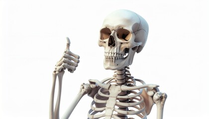 A human skeleton giving a thumbs up gesture against a white background.