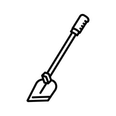 Black and white line drawing of a garden trowel