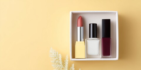 Flat lay of luxury makeup and skincare products, perfect for a holiday or anniversary gift.